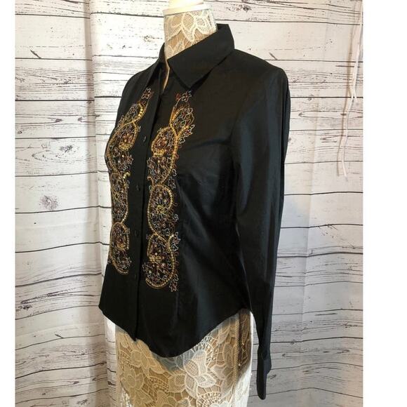 NWT Coldwater Creek embroidery & sequence  black button down size XS - Picture 9 of 11